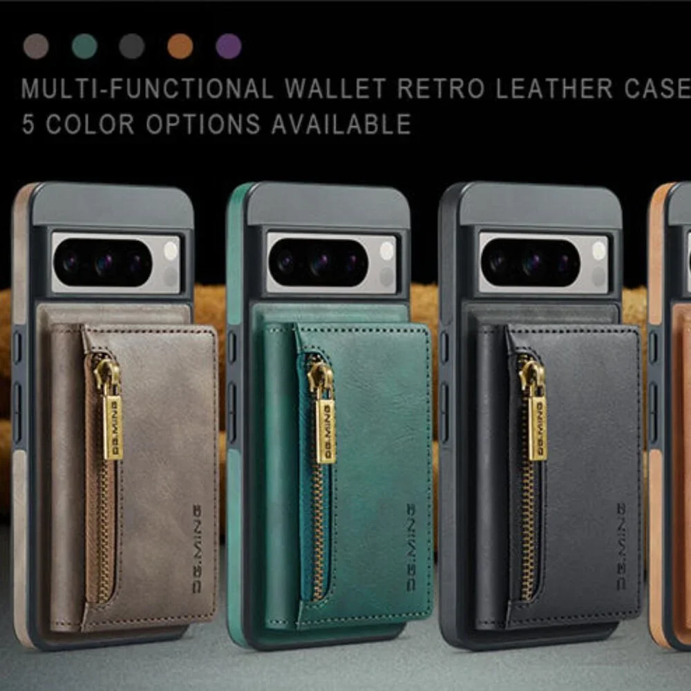 DG.MING M5 For Pixel‎ 8 Pro Magnetic Detachable Zipper Wallet Case RFID Blocking